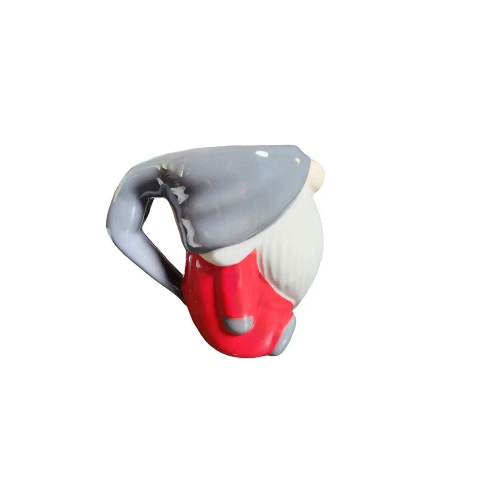 Pottery Barn Red White & Gray Ceramic Hooded Gonk‎ Gnome Coffee Mug 5